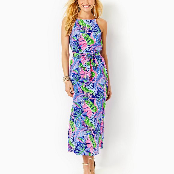 Lilly Pulitzer Dresses & Skirts - NWT Lilly Pulitzer Joannah Midi Silk Dress Blue Grotto Beleaf In Yourself  4